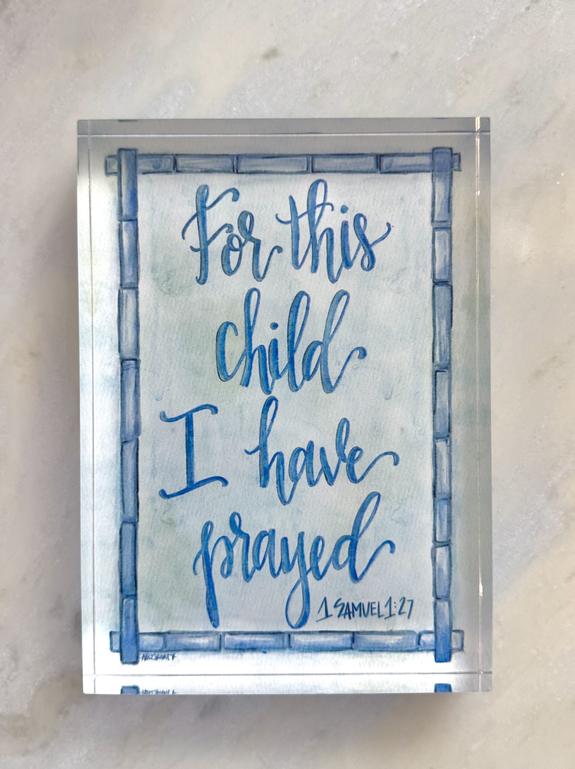 PREORDER “For This Child I Have Prayed” Acrylic Block in Blue
